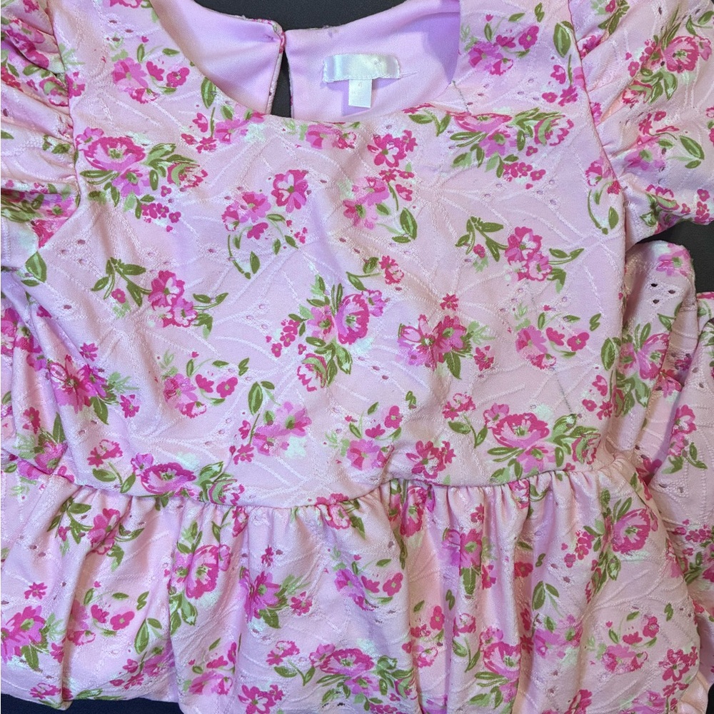 Floral Pink Dress with Ruffle Sleeves